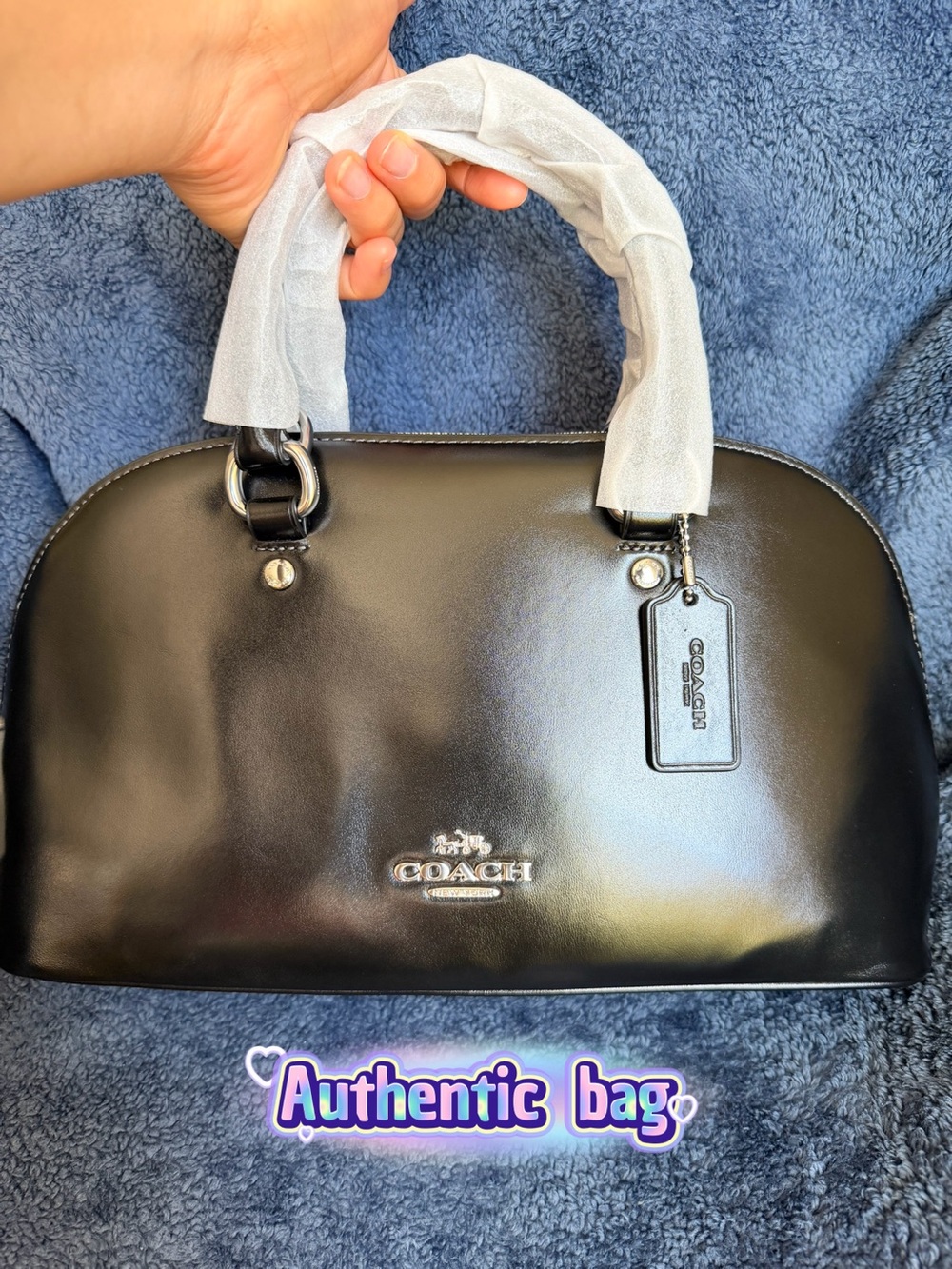 Coach Black Leather Dome Satchel with Silver Hardware